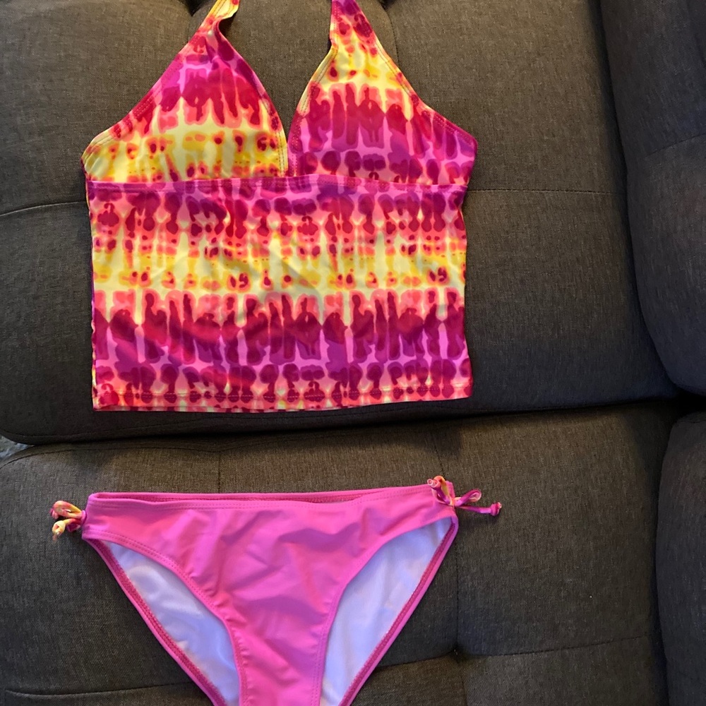 NWT - IEFIEL Girls Tankini Swim Suit (Tie-Dye-Hot Pink/Yellow/Coral Design) NEW!